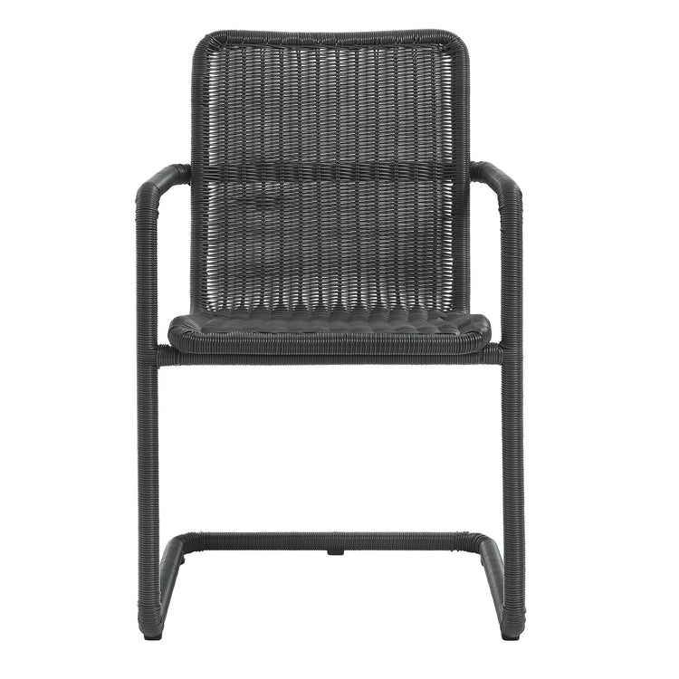 Abacus 7-Piece Rectangular Outdoor Patio Aluminum Dining Table Set with Rattan Armchairs - Slate Walnut