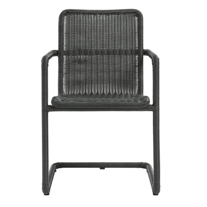 Abacus 7-Piece Rectangular Outdoor Patio Aluminum Dining Table Set with Rattan Armchairs - Slate Walnut