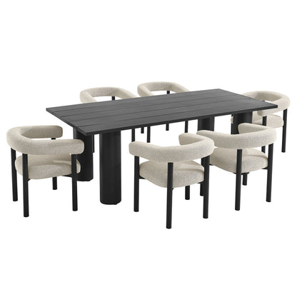 Nautica 7-Piece Rectangular Outdoor Patio Aluminum Dining Table and Chairs Set - Ivory Graphite