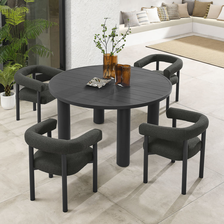 Nautica 5-Piece Round Outdoor Patio Aluminum Dining Table and Chairs Set - Charcoal Graphite