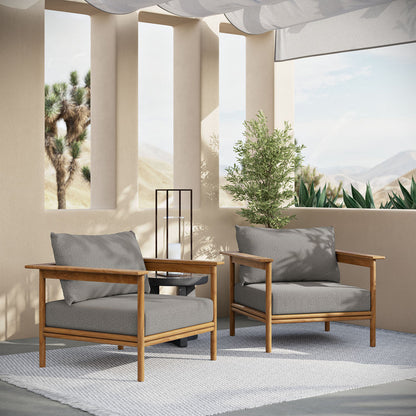 Wren Outdoor Patio Teak Wood Armchair Set of 2 - Natural Driftwood