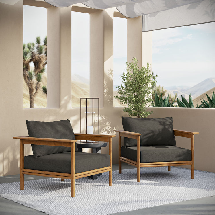 Wren Outdoor Patio Teak Wood Armchair Set of 2 - Natural Flint Gray