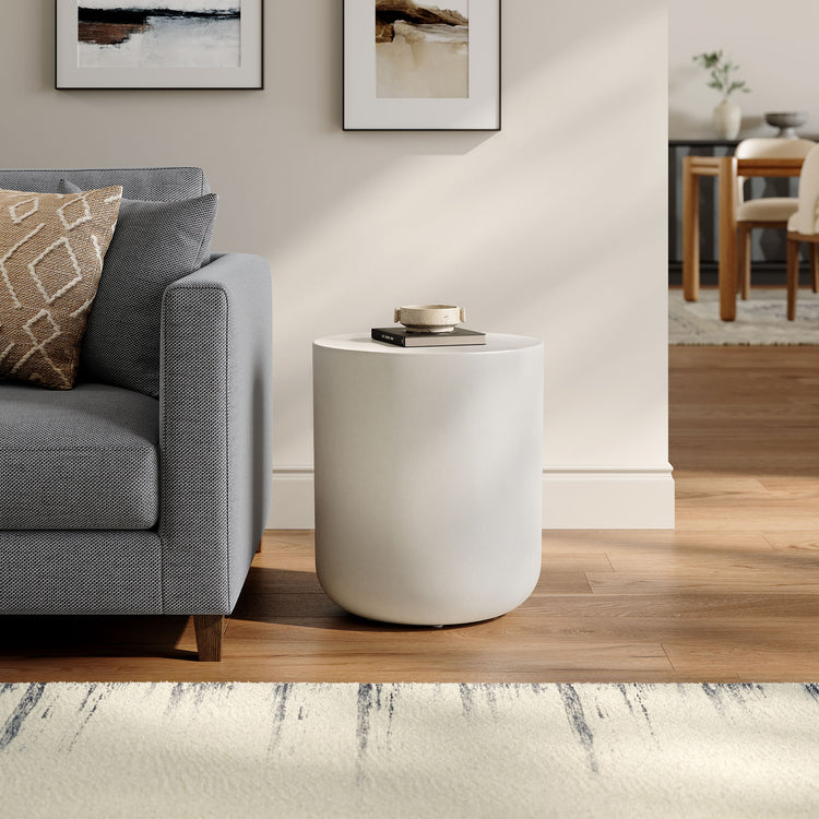 Brion Indoor - Outdoor Patio Concrete Stool - White