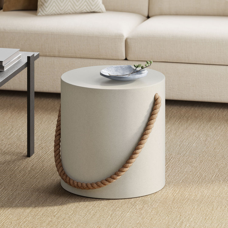 Isera Indoor - Outdoor Patio Rope Concrete Side Table Stool - Default Title