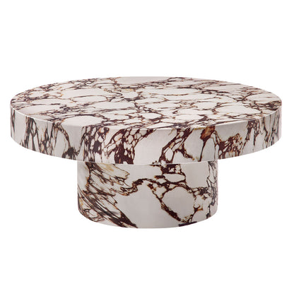 Alora Indoor - Outdoor Patio Concrete Round Coffee Table - Red Marble