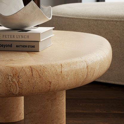 Elowen Indoor - Outdoor Textured Faux Travertine Coffee Table - Travertine