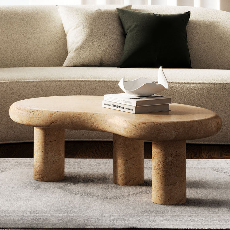 Elowen Indoor - Outdoor Textured Faux Travertine Coffee Table - Travertine