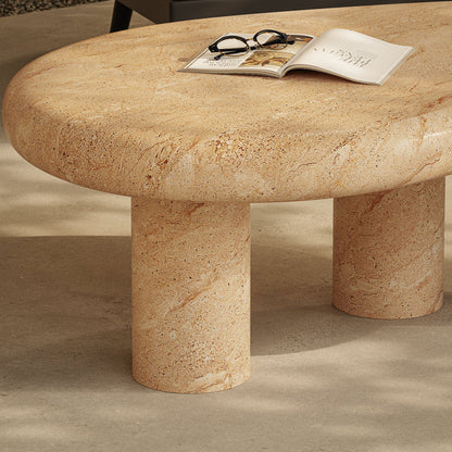 Elowen Indoor - Outdoor Textured Faux Travertine Coffee Table - Travertine