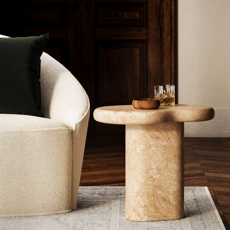 Elowen Indoor - Outdoor Textured Faux Travertine Side Table - Travertine