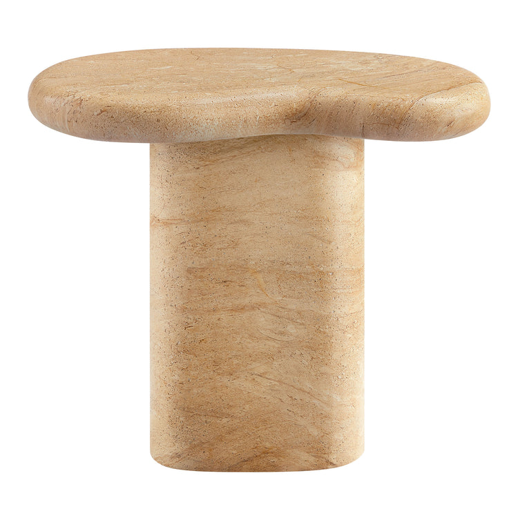 Elowen Indoor - Outdoor Textured Faux Travertine Side Table - Travertine