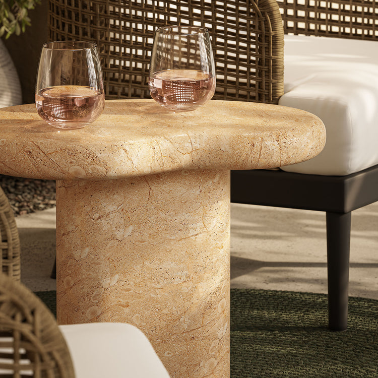 Elowen Indoor - Outdoor Textured Faux Travertine Side Table - Travertine