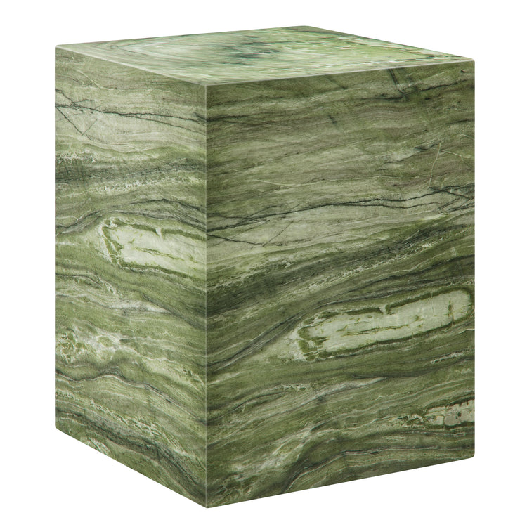 Jordana Square Plinth Indoor - Outdoor Patio Concrete Side Table - Green Marble