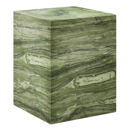 Jordana Square Plinth Indoor - Outdoor Patio Concrete Side Table - Green Marble