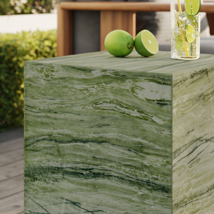 Jordana Square Plinth Indoor - Outdoor Patio Concrete Side Table - Green Marble