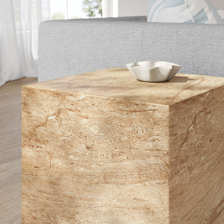 Jordana Square Plinth Indoor - Outdoor Patio Concrete Side Table - Travertine