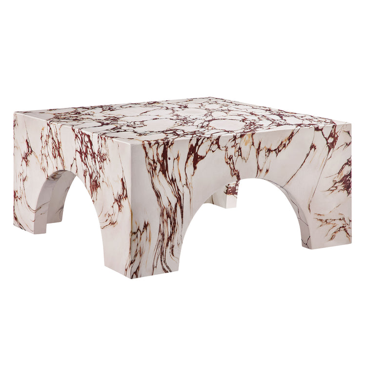 Valen Indoor - Outdoor Patio Arched Concrete Coffee Table - Red Marble