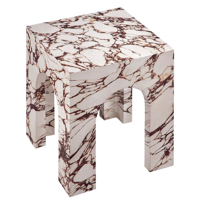 Valen Square Indoor - Outdoor Patio Arched Concrete Side Table - Red Marble