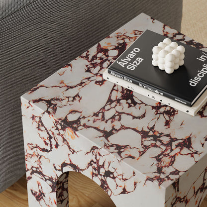 Valen Square Indoor - Outdoor Patio Arched Concrete Side Table - Red Marble