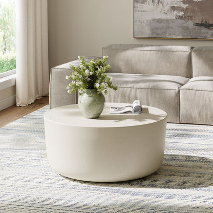 Brion Round Indoor - Outdoor Patio Concrete Coffee Table - White