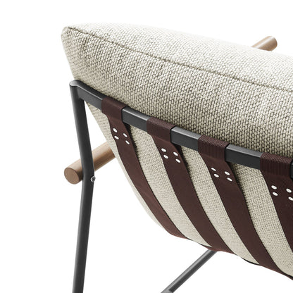 Raya Outdoor Patio Boucle Lounge Chair and Ottoman - Ivory