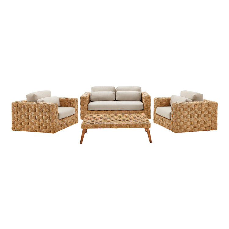 Thames 4-Piece Outdoor Patio Wicker Outdoor Patio Rattan Furniture Set - Default Title