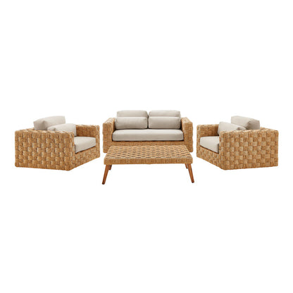 Thames 4-Piece Outdoor Patio Wicker Outdoor Patio Rattan Furniture Set - Default Title