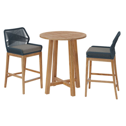 Wellspring 3-Piece Outdoor Patio Teak Wood Bar Set - Blue Graphite