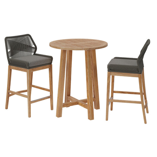 Wellspring 3-Piece Outdoor Patio Teak Wood Bar Set - Gray Graphite