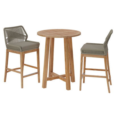 Wellspring 3-Piece Outdoor Patio Teak Wood Bar Set - Light Gray Greige