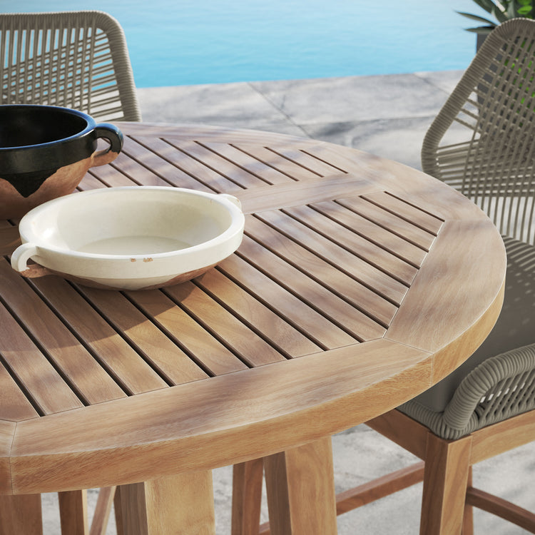 Wellspring 3-Piece Outdoor Patio Teak Wood Bar Set - Light Gray Greige