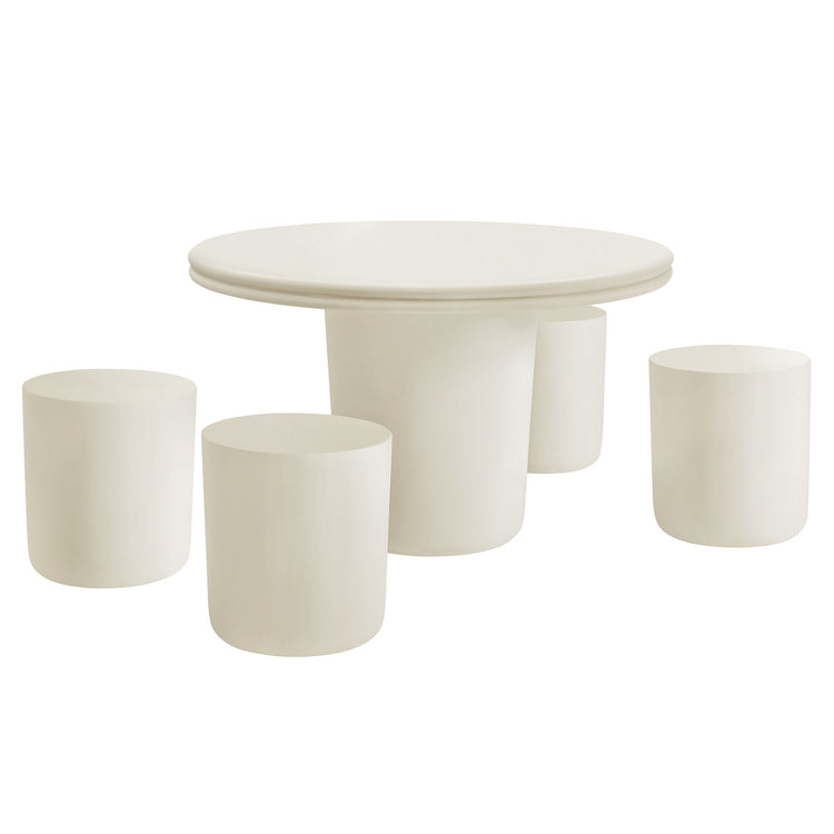 Brion Indoor - Outdoor Patio Concrete 5 Piece Dining Table Set - White