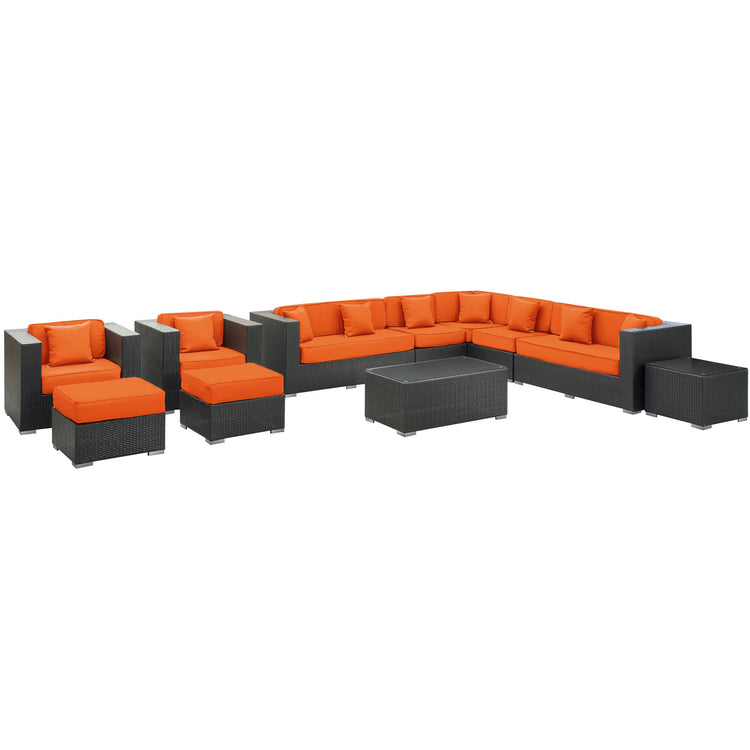 Cohesion 11 Piece Outdoor Patio Sectional Set - Espresso Orange