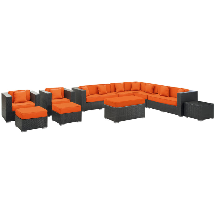 Cohesion 11 Piece Outdoor Patio Sectional Set - Espresso Orange