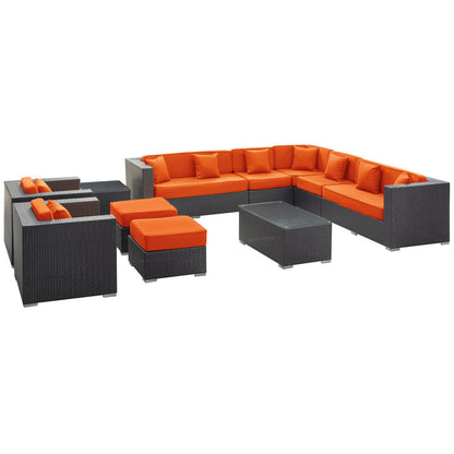 Cohesion 11 Piece Outdoor Patio Sectional Set - Espresso Orange