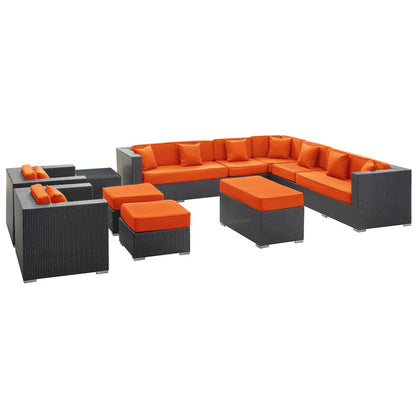 Cohesion 11 Piece Outdoor Patio Sectional Set - Espresso Orange