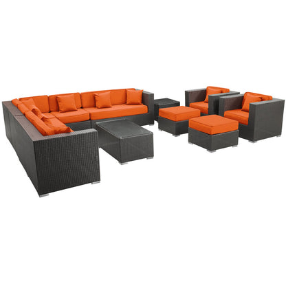 Cohesion 11 Piece Outdoor Patio Sectional Set - Espresso Orange