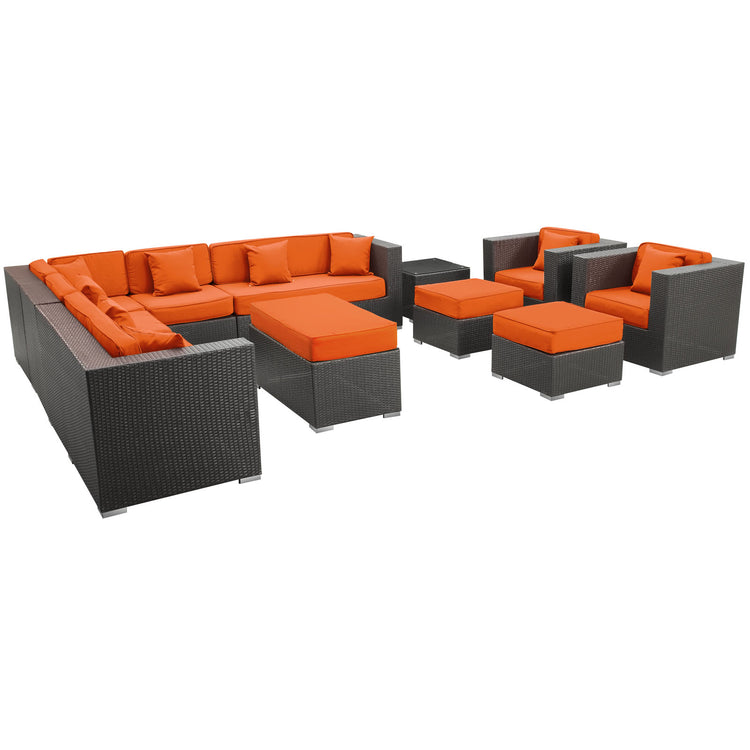 Cohesion 11 Piece Outdoor Patio Sectional Set - Espresso Orange