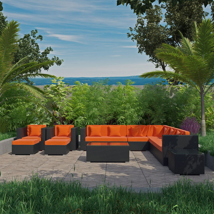 Cohesion 11 Piece Outdoor Patio Sectional Set - Espresso Orange