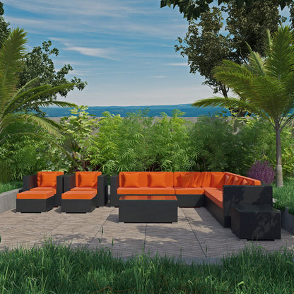 Cohesion 11 Piece Outdoor Patio Sectional Set - Espresso Orange