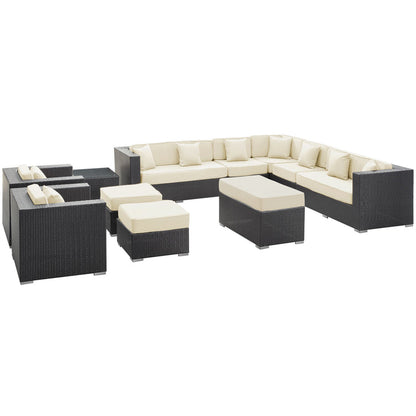 Cohesion 11 Piece Outdoor Patio Sectional Set - Espresso White