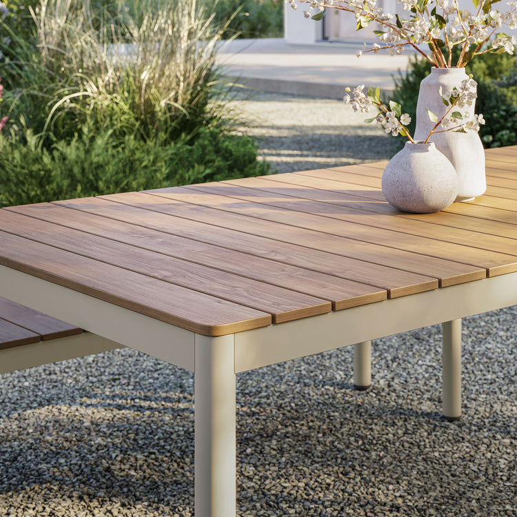 Finn 71" Outdoor Patio Aluminum Dining Table with Faux Wood Top - Default Title