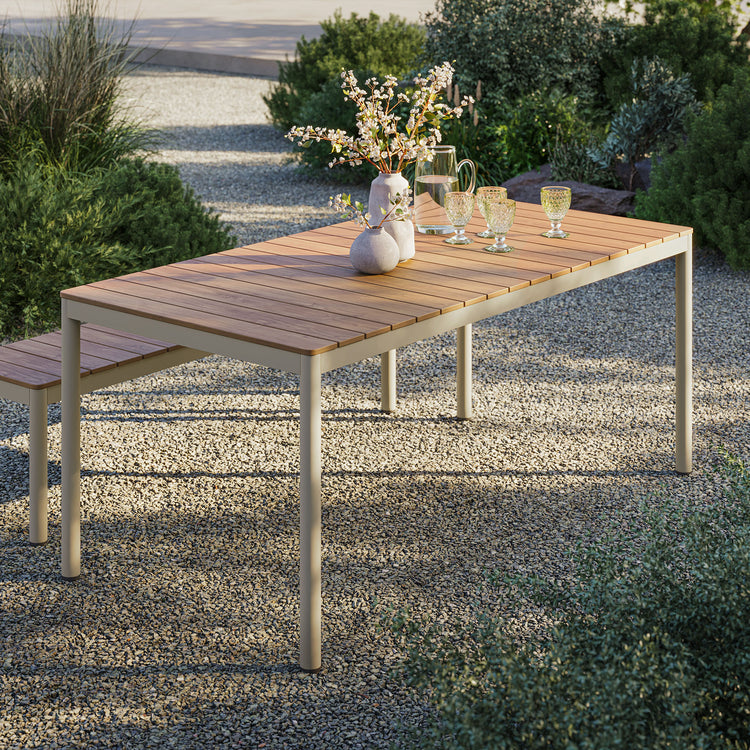 Finn 71" Outdoor Patio Aluminum Dining Table with Faux Wood Top - Default Title