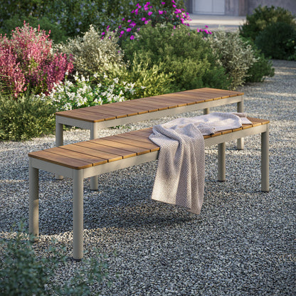 Finn Outdoor Patio Aluminum Bench with Faux Wood Top Set of 2 - Default Title