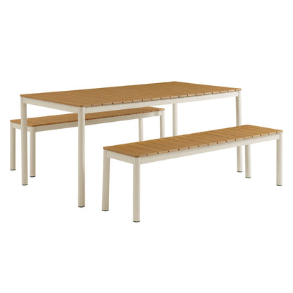 Finn Outdoor Patio Aluminum Faux Wood Dining Set with Benches - Default Title