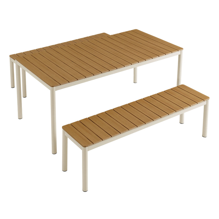 Finn Outdoor Patio Aluminum Faux Wood Dining Set with Benches - Default Title