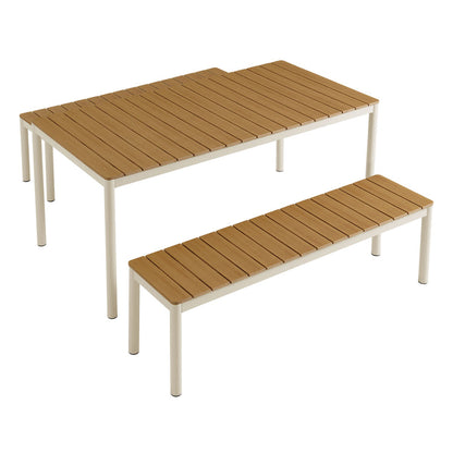 Finn Outdoor Patio Aluminum Faux Wood Dining Set with Benches - Default Title