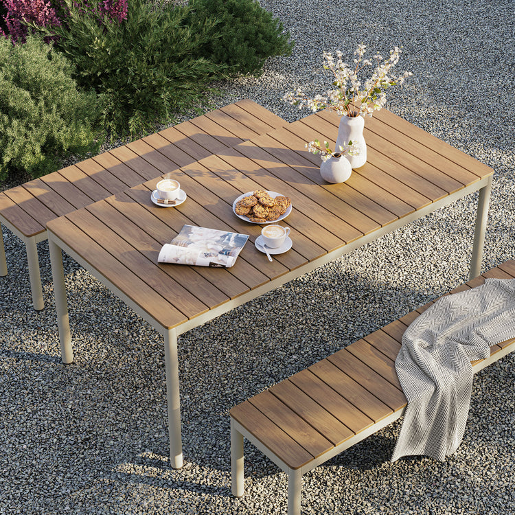 Finn Outdoor Patio Aluminum Faux Wood Dining Set with Benches - Default Title