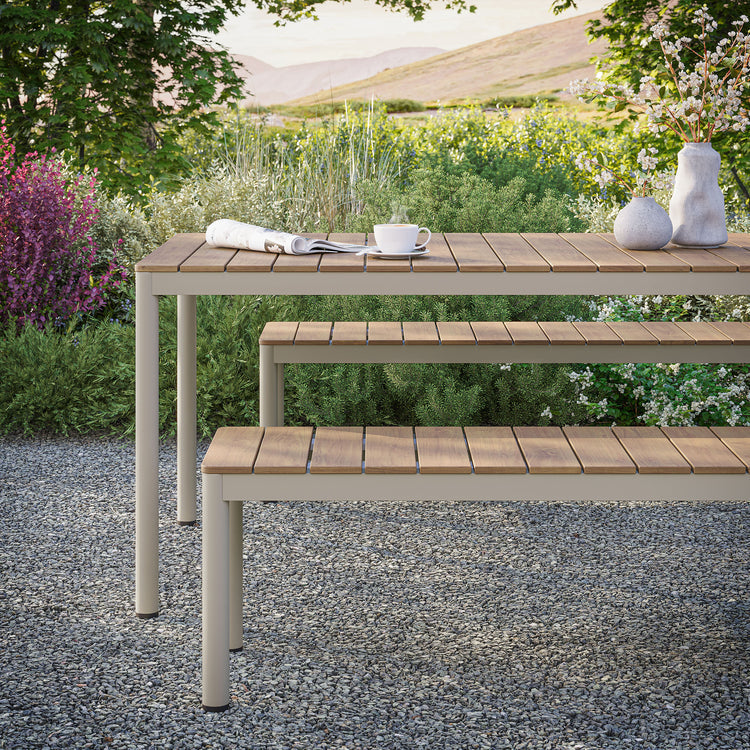 Finn Outdoor Patio Aluminum Faux Wood Dining Set with Benches - Default Title
