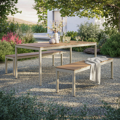 Finn Outdoor Patio Aluminum Faux Wood Dining Set with Benches - Default Title