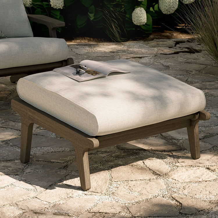 Saratoga Outdoor Teak Ottoman - Pebble